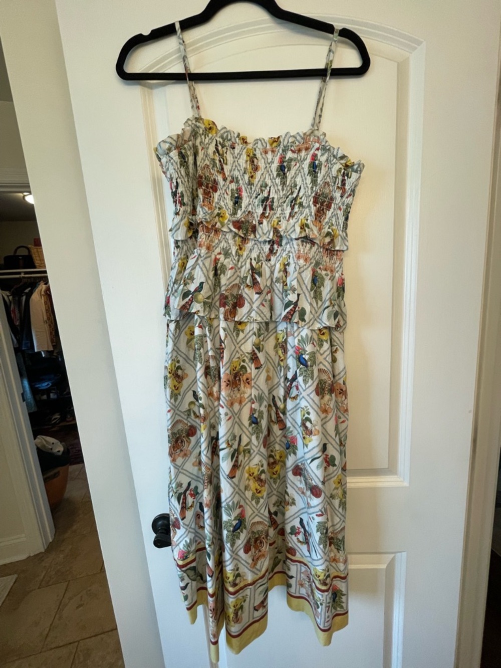 Anthropologie Cream Midi Dress with Multicolor Floral Print